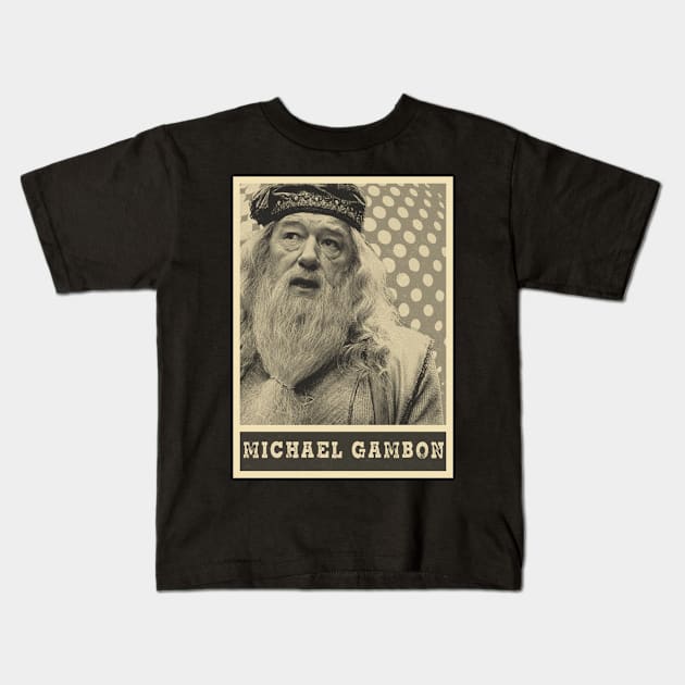 brown cream michael-gambon Kids T-Shirt by oeyadrawingshop